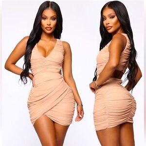 Fashion Nova Nude Ruched Mini Dress